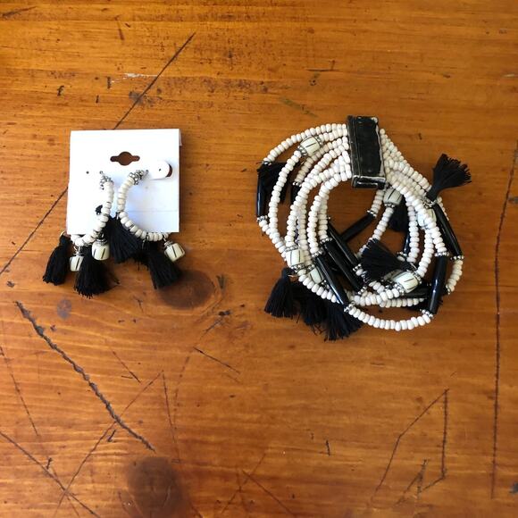 Chico's 2 Piece Beaded Fringe Set Earrings And Multi-Strand Magnetic Bracelet - Picture 1 of 16